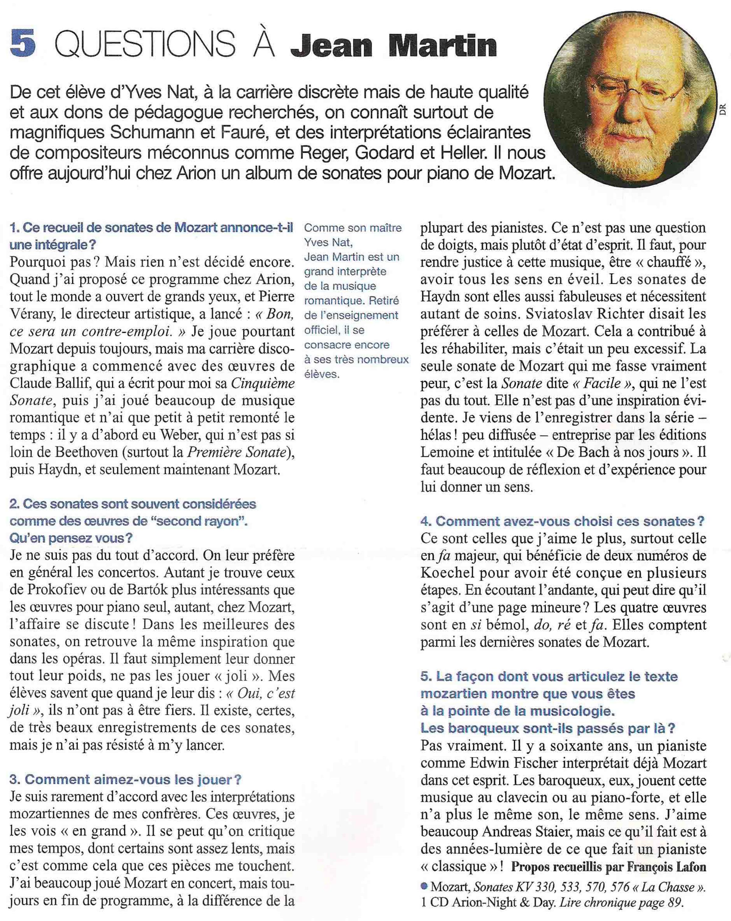 Cinq questions posées à Jean Martin