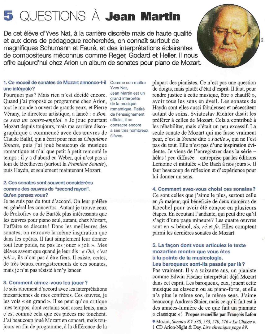 5 questions à Jean Martin au sujet de Mozart